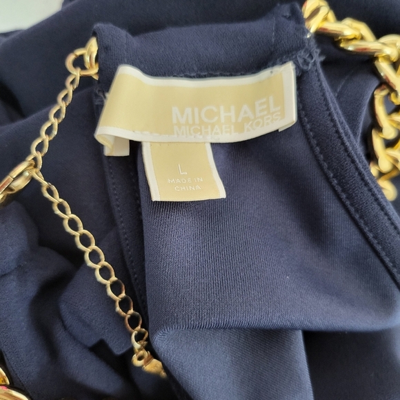 Michael Kors Stud Chain- Neck Mini Dress Navy Dress with Gold Studs - Picture 8 of 10